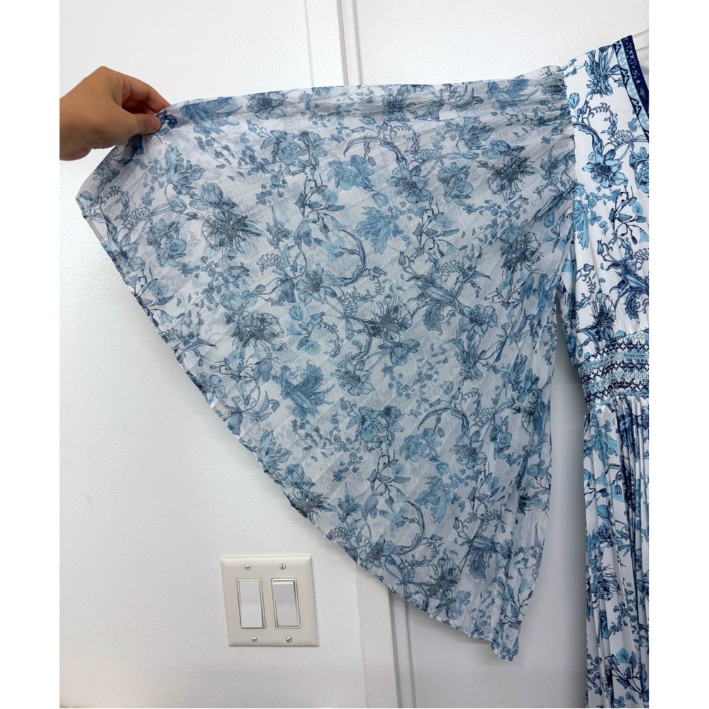 Alice + Olivia Sion Sunburst Pleated Maxi Dress Spring Sky Blue Floral Print 10 - Picture 7 of 16